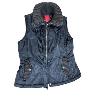 ESPRIT Quilted Puffer Vest - Funnel Neck Zip Front - Black Size Large